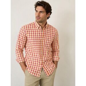 Lacoste Red Yellow Plaid Button Down Shirt French Designer Size 45/ L- XL